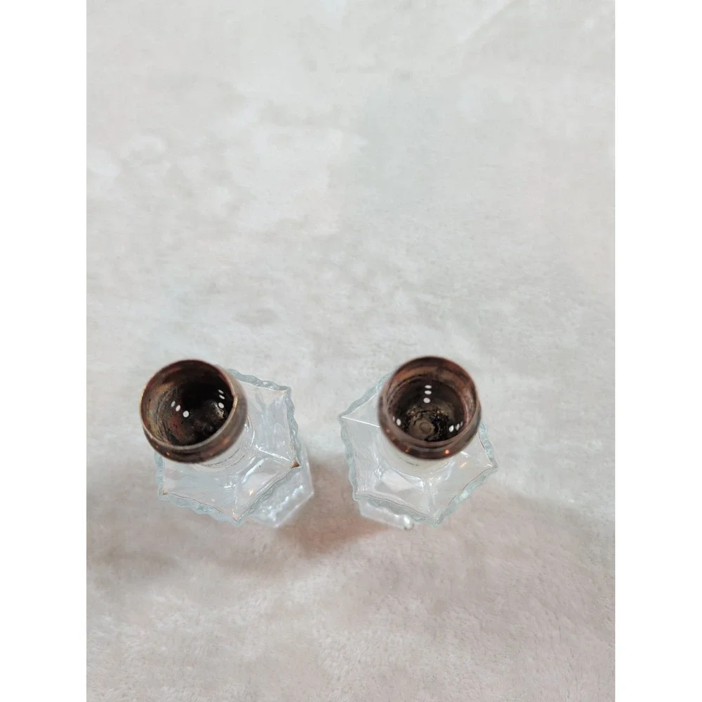 Vintage Mikasa Crystal Salt and Pepper Shakers Set Hexagon‎ Base Made in Japan